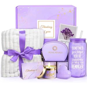 Christmas Gifts for Women Mom Wife Best Friend Teen Girls, Self Care Gift, Get Well Soon Gifts for Women, Thinking of You Care Package for Her, Spa Bath Gift Baskets, After Surgery Gift Blanket (Lavender)