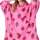 MIZZEO Microfiber Wearable Blanket, Oversized Light Wearable Blanket Hoodie for Adults, Cozy Soft Warm Plush Hooded Blanket Gifts for Women, One Size Fits All (Strawberry)