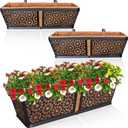 ZeeDix 3Packs Window Box Railing Planter with Coco Liner, 24" Metal Black Hanging Flower Planter Deck Railing Boxes with Coir Liner for Outdoor, Fence, Porch and Patio