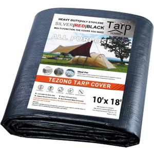 TEZONG Tarps Heavy Duty Waterproof 12x18ft,Black Plastic Tarps Large Multipurpose Outdoor Tarp Cover Thick Poly Tarpaulin 12MIL for Emergency Rain or Sun, Roof, Patio Furniture, Firewood, Canopy