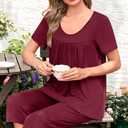 POPYOUNG Womens Pajama Sets Summer Ladies Pjs 2 Piece Loungewear Capri with Pockets Sleepwear