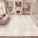 Soalmost Living Room 10x14 Area Rugs, Washable Low Pile Non-Slip Stain Resistant Extra Large Thin Rug, Vintage Soft Throw Carpet for Dining Room Bedroom Farmhouse Home Office Decor Beige