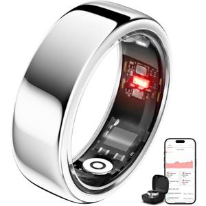 Smring Smart Ring, Fitness Tracking Ring, Heart Rate Monitor Health Tracker for Women/Men, IP68No SubscriptionSleep Tracker for iPhone and Android, Up to 10 Days of Battery Life (Silver, #8)