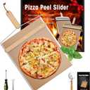 Non-Stick Sliding Pizza Peel 16" & 22x13 Metal Board, Bamboo Paddle w/Detachable Handle & Free Pizza Cutter for Beginners, Outdoor Oven Baking