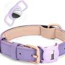 Airtag Leather Dog Collar for Small Medium Large Dog Adjustable Soft Padded Air Tag Puppy Collar Heavy Duty Metal Buckle Collar with Anti-Lost Airtag Holder Protective Case,S,Purple (S:Neck 12.5"-16.5",Width 0.78")