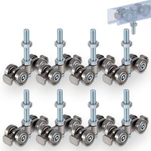 Tallew 8 Pcs Silver 4 Wheel Silent Trolley Assembly Rollers for Use with 1-5/8" Wide and All 1-5/8" or Taller Strut Channels with M10 Bolt