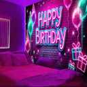 Neon Happy Birthday Banner Glow in The Dark Party Photography Backdrops Neon Happy Birthday Party Decoration Banner for Kids Boys Girls Photo Backdrop Photo Prop 71x43 In UV Blacklight