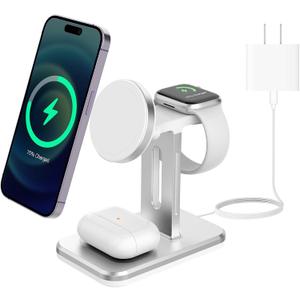 15W 3 in 1 Charging Station for Apple MagSafe Charger Stand -Wireless Charger for iPhone 16 15 14 13 pro max Plus for Apple Watch Charger 9 8 7 6 5 for AirPods Pro 3 2-Multiple Devices