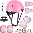 DaCool Kids Bike Helmet Set Skateboard Knee Pads - Kids Helmet Elbow Pads Wrist Guards Adjustable for 3~10yrs Girl Boy Kids Protective Gear Set for Sport Cycling Bike Roller Skating Scooter (1-Pink)