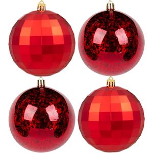 XmasExp Large Christmas Ball Ornaments,4pcs Red Giant Shatterproof Plastic Hanging Mercury Xmas Ball Decorations Christmas Tree Ornaments (Red, 4")