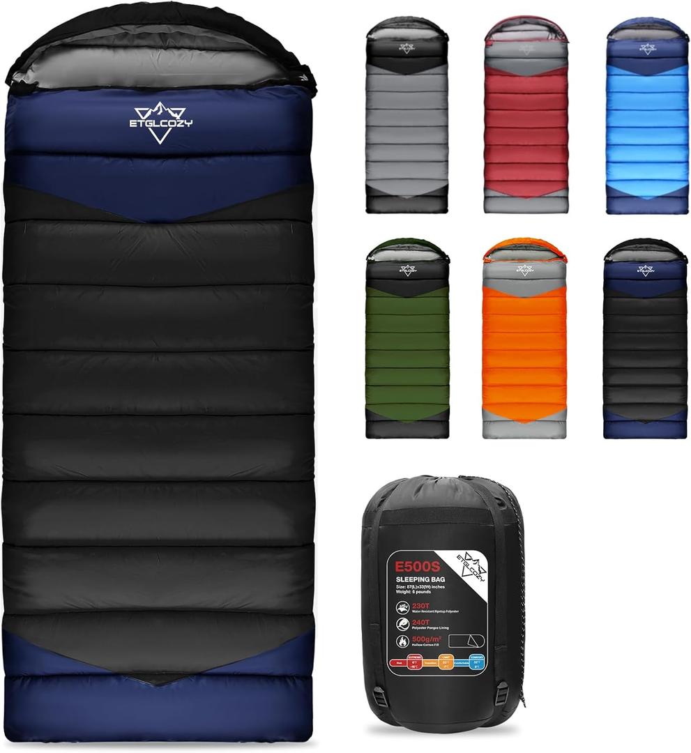 Adult Kids Sleeping Bag - All Season Warm/Cold Weather Lightweight for Camping & Hiking - Compact w/Compression Sack - Portable for Backpacking Travel Indoor - Unisex Boy Girl Man Woman (30-50F-6lbs-Black)