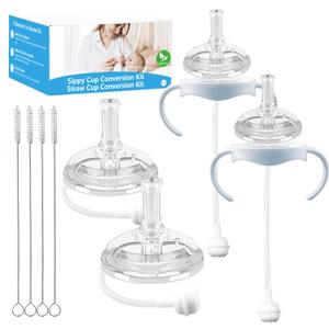 Sippy Cup Conversion Kit for Philips Avent Natural Baby Bottles,Toddler Transition Kit with 4 Soft Sippy Nipple,2 Pack Bottle Handles and 4 Pack Weighted Straw, 4Pack Cleaning Brush (Model 1)