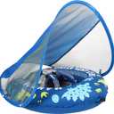 Mambobaby Float Self-Inflating Baby Swim Float with Canopy, Compressible Folding Pool Baby Float, Upgrade Soft Waterproof Skin-Friendly Material Toddler Swim Float (Standard Edition Blue), Small
