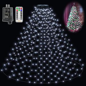 Ollny Christmas Tree Lights 8.2ft*16 Strings with Ring, 8 Lighting Modes 3 Timers Dimmable Christmas Lights Indoor/Outdoor with Remote, Waterproof for Xmas Decor (Cool White)