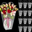 Yexiya Floral Bags Large Clear Flower Bouquet Bag Bulk with Handle Mother's Day Transparent Florist Wedding Gift Packaging Plastic Gift for Birthday Valentine's Day, 11.4 x 5.9 x 16.7 Inch (12 Pcs)