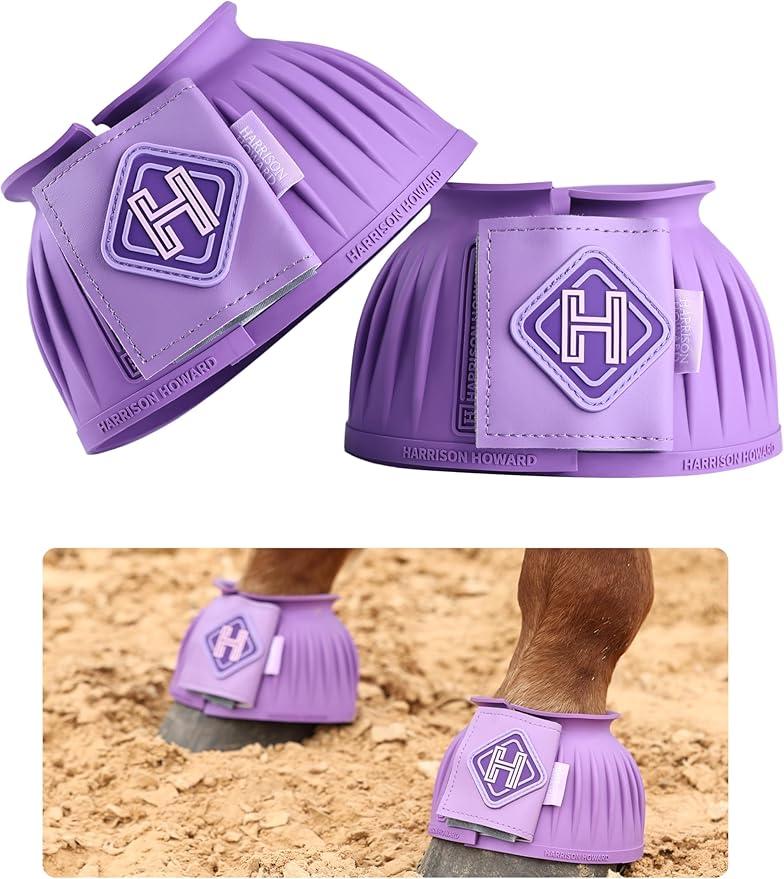 Harrison Howard Rubber Pull-on Bell Boots with Fleece Lining and Touch-Close Tapes Hoof Overreach Protection for Horses