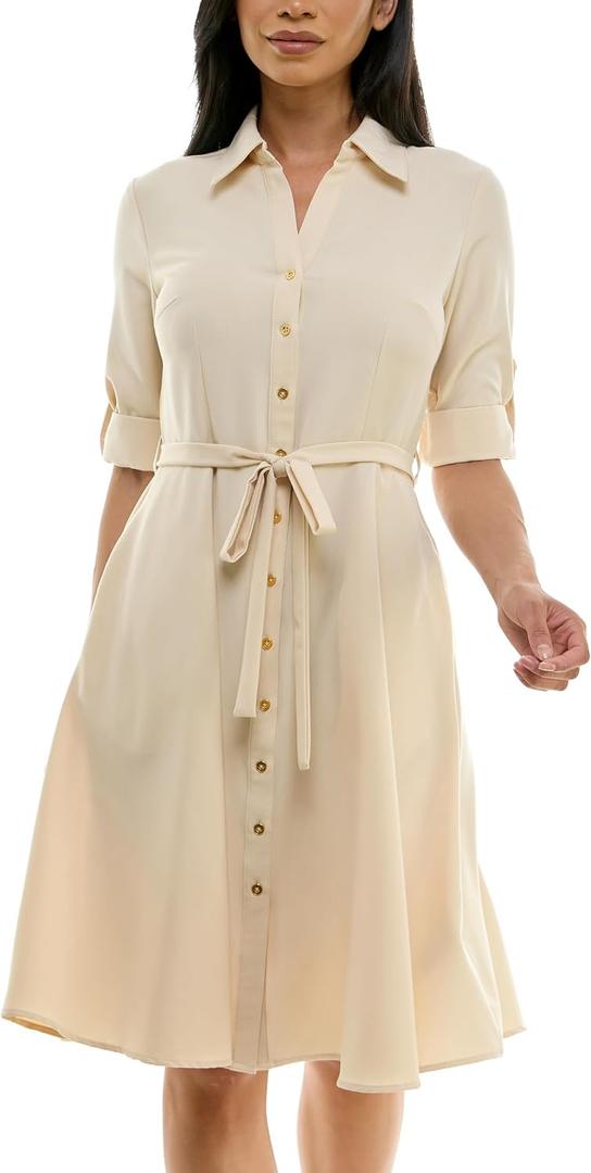 Sharagano Womens Button Front Pleated Shirt Casual Dress, Size 16