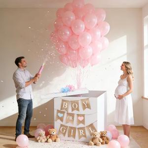 28in Giant Gender Reveal Gift Box with 40 Pcs Pink Balloons for Girls | All-in-One Kit, 2 Pull Bows,1 Banner, 3 Ribbons, Surprise box for Baby Shower He or She Open to See Party Decor
