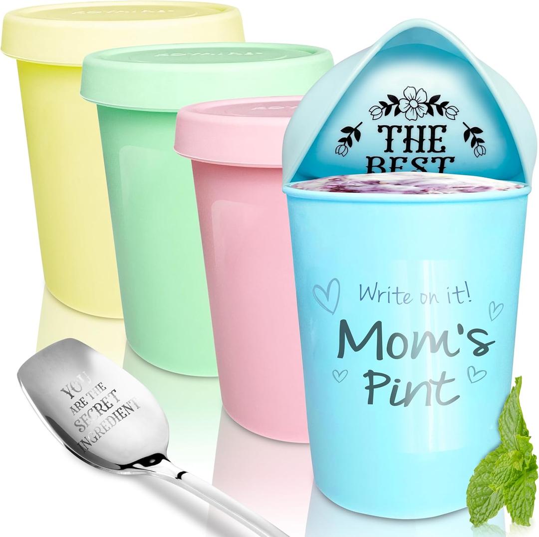 KOYAIRE Pint Ice Cream Containers for Homemade Ice Cream (16oz. Each / 4 Pack), Airtight, Reusable Freezer Storage Containers with Lids - Set of 4