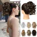 REECHO 9" Short Ponytail Extension, Classic Loose Curly Wavy Claw Clip Pony tails Hair Extensions HP001 Hairpieces for Women - Dark Brown with Highlights
