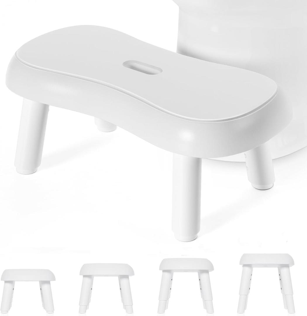 Toilet Stool Squat Adult, Poop Stool for Bathroom with Non-Slip Design, Adjustable Height from 6.7 to 9 inches, White