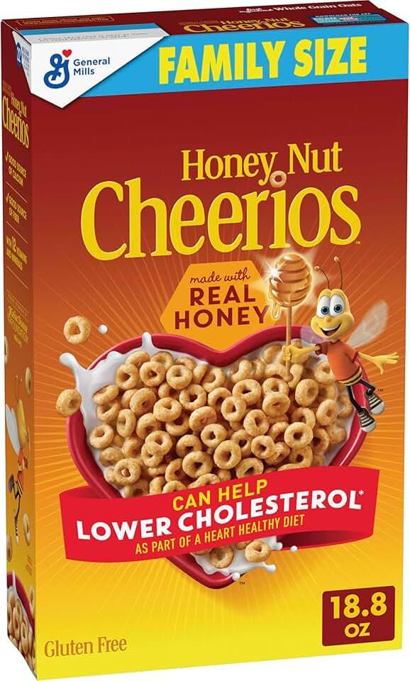 Honey Nut Cheerios Cereal, Limited Edition Heart Shapes, Affirmations Box, Heart Healthy, Gluten Free, Family Size, 18.8 oz GreenCircle Certified: Certified Environmental Facts Label, BB 08-21-26