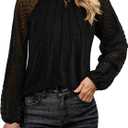 KIRUNDO Womens Tops 2025 Trendy Spring Lace Long Sleeve Dressy Casual Blouses Pleated Business Work Shirts Clothing(Black, Small)