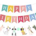 Dog Themed Banner Happy Birthday Banner Backdrop Colorful Decoration Kids Baby Dog Birthday Party Supplies