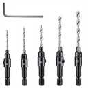 5 Pcs Countersink Drill Bit Set with 1/4" Hex Shank Tapered Adjustable Depth Bits for Wood Metal Plastic Change
