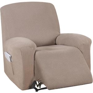 Turquoize Stretch Recliner Cover Recliner Chair Cover Recliner Slipcover 1-Piece Sofa Cover with Side Pocket Jacquard Sofa Furniture Cover/Protector Soft with Elastic Bottom, Machine Washable, Sand (Khaki)