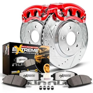 Power Stop KC2073-36 Z36 Truck & Tow Front and Rear Drilled and Slotted Brake Rotors Kit with Carbon-Fiber Ceramic Brake Pads & Calipers For Chevy Silverado 2500HD 3500HD GMC Sierra 2500HD 3500HD, Only Rear Side