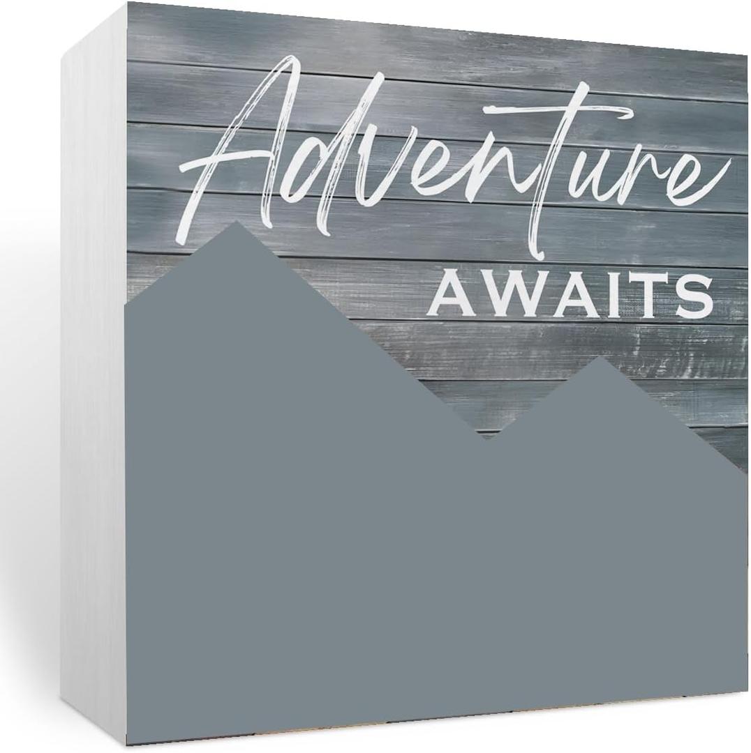 2 x Mountain Decor, Adventure Awaits,Moving Mountains Classroom Decor, party decorations Rustic Camping Theme Wood Box Sign Mountain Wall Decor Travel Adventure Mountain Centerpiece friends Birthday Gift