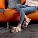 Parlovable Women's Fuzzy Slippers Comfy Cross Band House Shoes Memory Foam Open Toe Indoor Gifts for Ladies (7-8, Tip Camel)