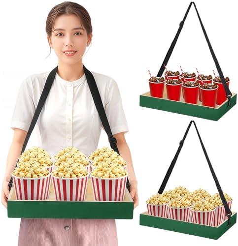 yeesport 2 Pcs Wooden Snack Trays with Adjustable Straps, Handheld Serving Trays for Popcorn and Drinks, Vintage Beverage Holders for St. Patrick’s Day Party, Green Festival Decor