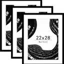 Abtgt 22x28 Picture Frame Set of 3, Display Pictures 18x24 with Mat or 22x28 without Mat, Poster Frame for Wall Mounting Display, Black