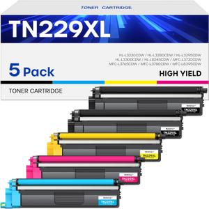TN229XL Toner Cartridge 5 Pack (with Chip) High Yield Replacement for Brother TN229XL TN229 to Work for MFC-L3720CDW MFC-L3780CDW HL-L3220CDW HL-3280CDW HL-L3300CDW Printers(2 Black/C/M/Y)