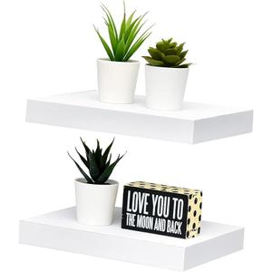 WELLAND Set of 2 Floating Shelves Wall Mounted Shelf, for Home Decor with 8" Deep (White, 10 inch)