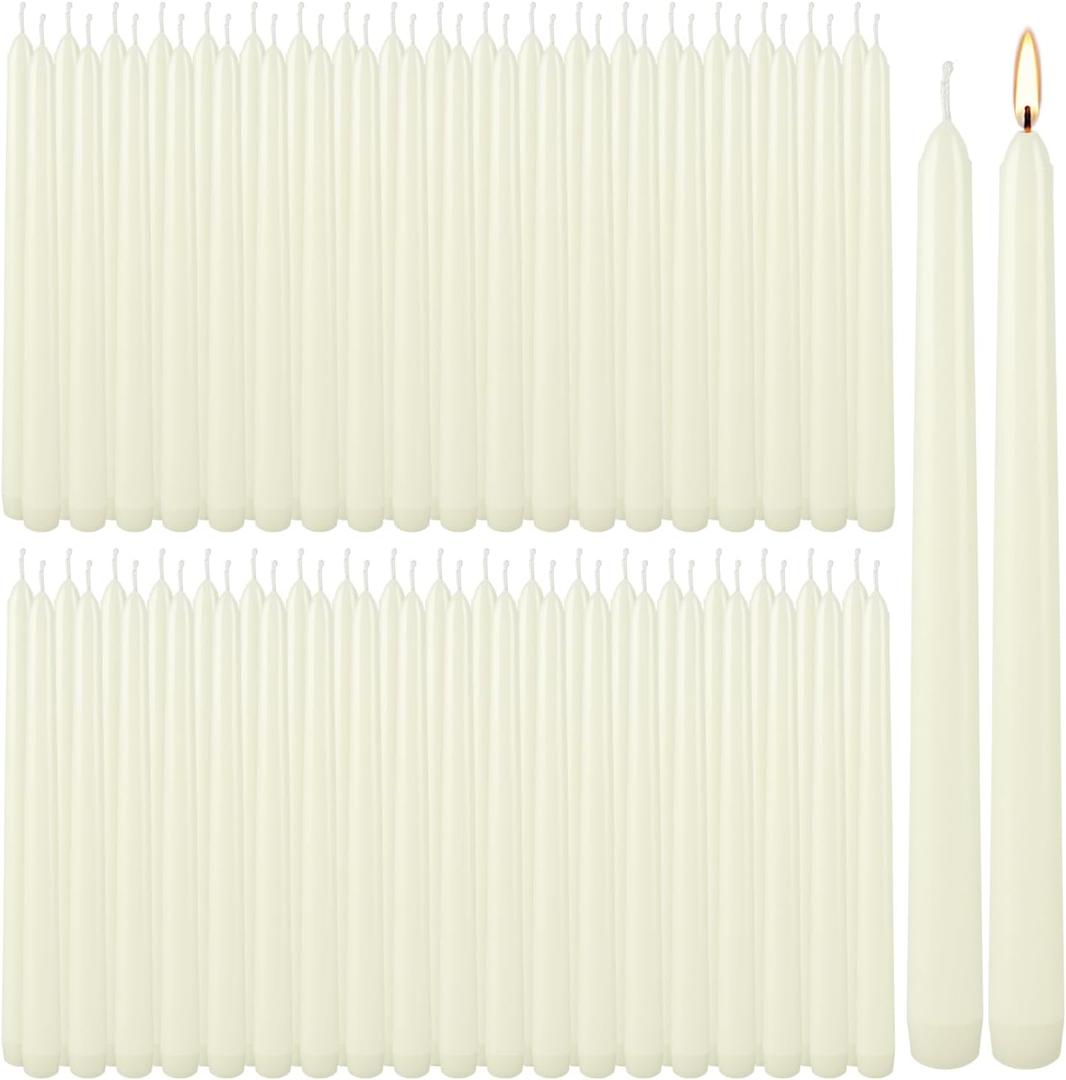 YOROXRG 100Pack Ivory Taper Candles, 7-8 Hours Burn Time, Unscented, Smokeless and Dripless, 0.75 x 10 Inch Dinner Candle Set for Household, Wedding, Party and Home Dcor Candlesticks