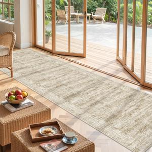 Long Bathroom Rugs Runner - Washable Runner Rugs for Hallway 2x10, Ultra-Thin Soft Kitchen Carpet Runner, Anti Slip Backing Runner Rugs for Entrance, Bedroom, Living Room(2'x10', Brown/Ivory)