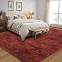 RUGSREAL Living Room Area Rug 9x12 Washable Rug Non-Slip Stain Resistant Modern Abstract Bedroom Rug Contemporary Throw Floor Carpet for Dining Room Solid Area Rug for Home Office, Red
