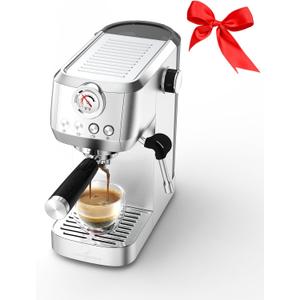 MAttinata CM1663 Espresso Machine, 20 Bar Compact Coffee Maker with Milk Frother Steam Wand for Cappuccino, Latte, Professional Pressure Gauge & 49oz Removable Water Tank for HomeStainless Steel (Silver-Q)