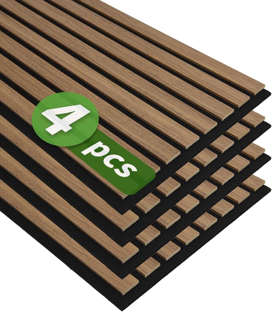 Art3d 12" x 24" Acoustic Wood Slat Wall Panel, 4pcs, 8 sq.ft, Deep Walnut