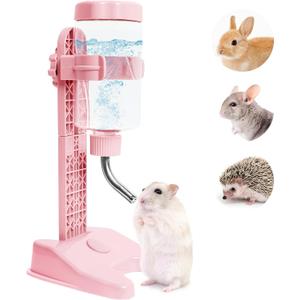 VANNON Pet Standing Water Dispenser Top Fill Dog Water Bottle Dispenser with Stand Leakproof Pet Slow Water Bottle for Small Animals, 13oz, BPA Free, Adjustable Height, Pink