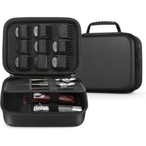 MOSLA Hard Barber Accessories Case for Hair Clippers, Mens Hair Cutting Barber Supplies Holder, Trimmer Organizer Storage Bag for Hair Cutting, Guard Grooming Kit (PU Black)
