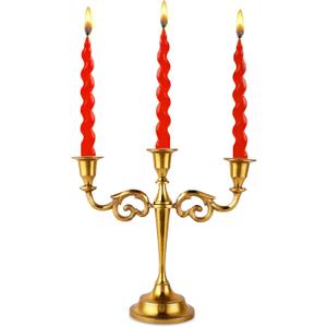 Rely+ 3 Arm Candelabra Taper Candle Holders Decorations Indoor Kitchen Dcor Table Candles Candlestick Candelabra Centerpiece (Gold)
