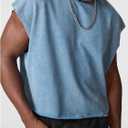 GORGLITTER Men's Dolman Sleeve Crop Vest Top T Shirts Crewneck Loose Pullover Tank Tops (Blue, L)