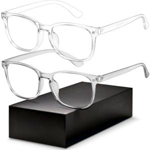 Gaoye Eyewear Frames for Men - Blue Light Blocking Square Glasses, Anti UV Ray Computer Gaming, Blue Blockers for Women (Transparent & Transparent Grey)