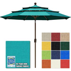 EliteShade USA 10-Year-Non-Fading 10ft 3-Tier Market Patio Umbrella, Commercial Grade Outdoor Table Umbrella with Crank Open, Windproof & UPF 50+ UV Protection, Heavy Duty Ventilation for Garden, Deck, Pool, Backyard, Beach & Bistro, Teal