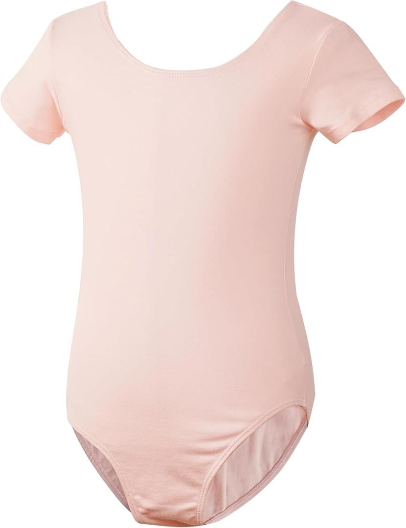 LingTing Leotards for Girls Double Strap Leotard for Gymnastic, Dance,Ballet (7-8 Years, Ballet Pink-short Sleeved)