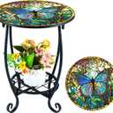 Cinnvoice Outdoor Side Table Round Small Mosaic Patio Accent Indoor End Plant Coffee Tea Table for Yard Patio Porch Garden Living Room, Bedroom(Butterfly Style,12 Inch)